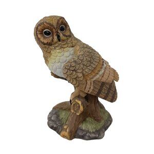 Vintage Home Trends Porcelain Owl Figurine Perched On A Branch Hand Painted 5"